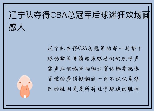 辽宁队夺得CBA总冠军后球迷狂欢场面感人